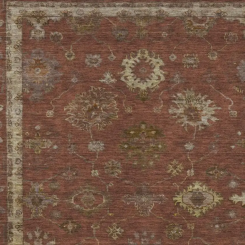 Rust And Gold Floral Washable Indoor Outdoor Area Rug Photo 4