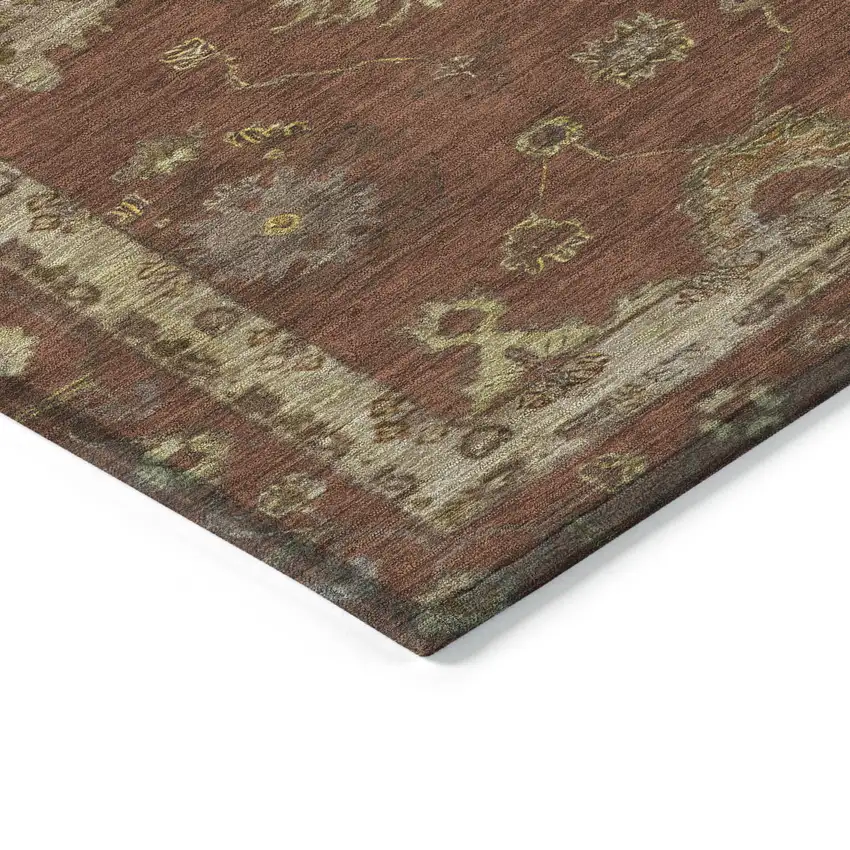 Rust And Gold Floral Washable Indoor Outdoor Area Rug Photo 9