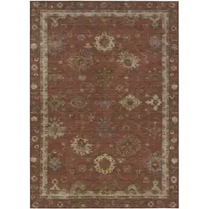 Photo of Rust And Gold Floral Washable Indoor Outdoor Area Rug