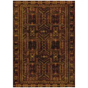 Photo of Rust And Gold Geometric Washable Indoor Outdoor Area Rug