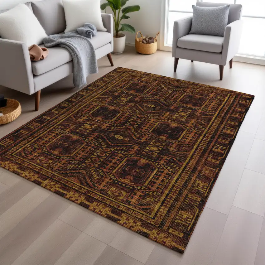 Rust And Gold Geometric Washable Indoor Outdoor Area Rug Photo 6
