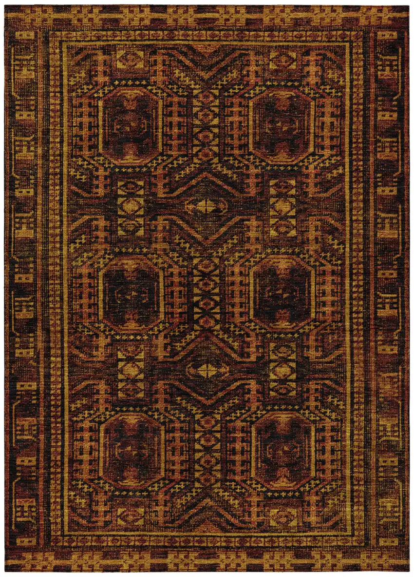 Rust And Gold Geometric Washable Indoor Outdoor Area Rug Photo 1