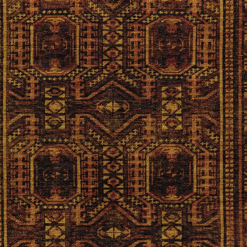 Rust And Gold Geometric Washable Indoor Outdoor Area Rug Photo 3