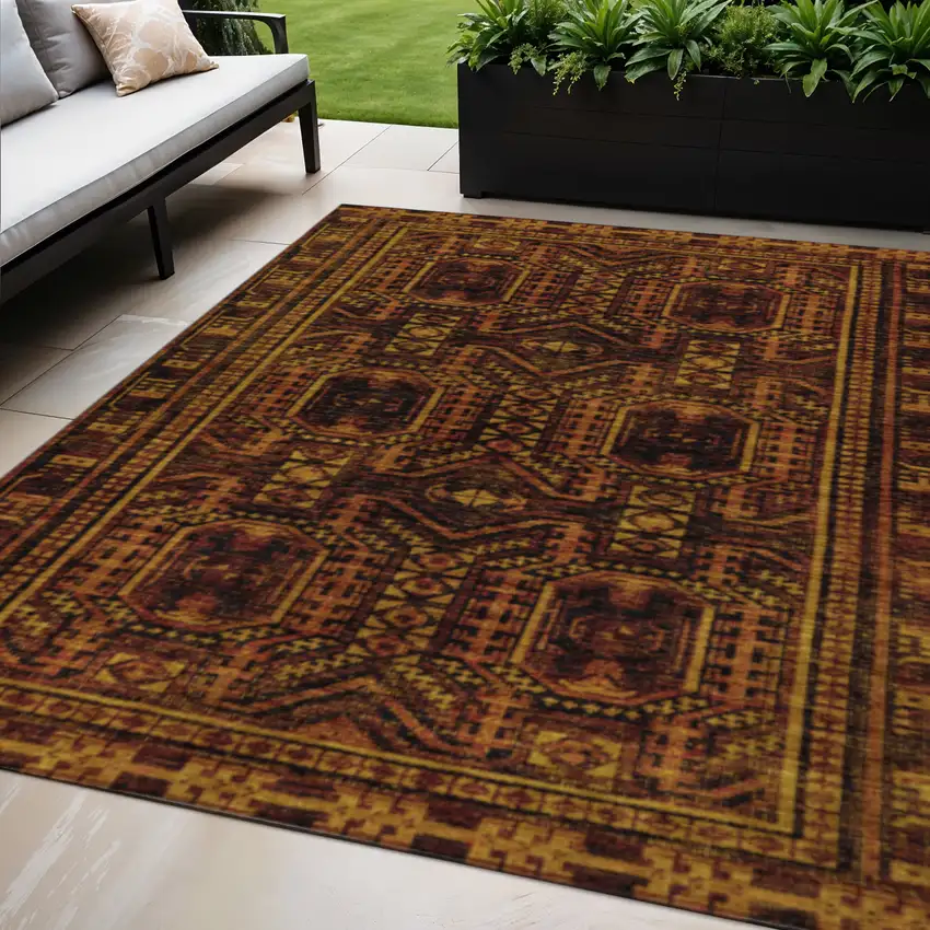 Rust And Gold Geometric Washable Indoor Outdoor Area Rug Photo 2