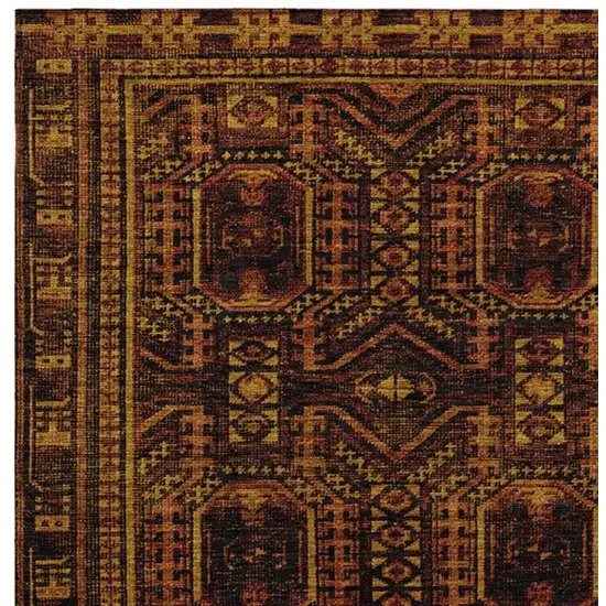 Rust And Gold Geometric Washable Indoor Outdoor Area Rug Photo 3