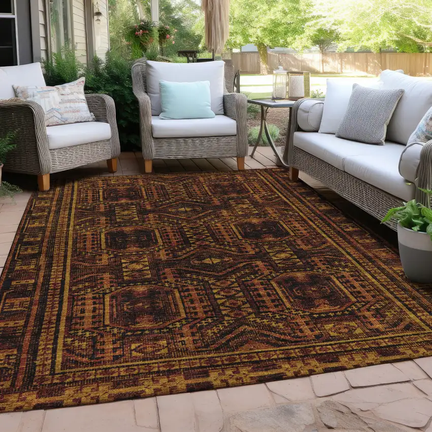 Rust And Gold Geometric Washable Indoor Outdoor Area Rug Photo 5