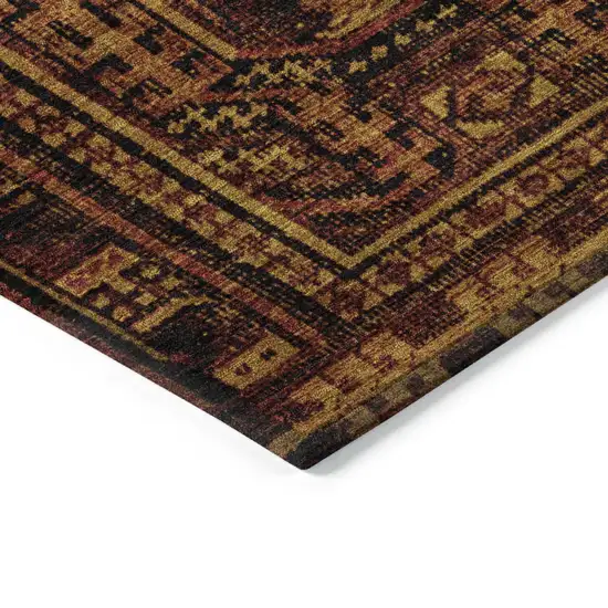 Rust And Gold Geometric Washable Indoor Outdoor Area Rug Photo 9