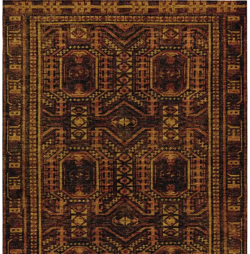 Rust And Gold Geometric Washable Indoor Outdoor Area Rug Photo 4