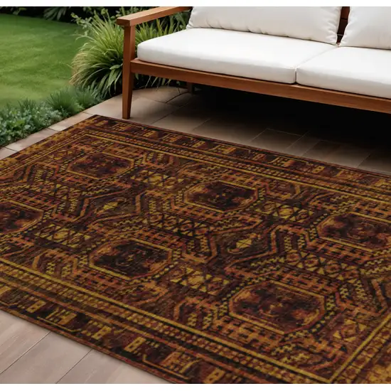 Rust And Gold Geometric Washable Indoor Outdoor Area Rug Photo 2