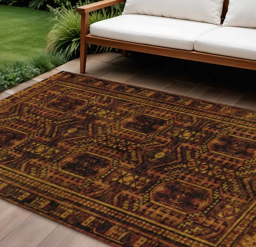 Rust And Gold Geometric Washable Indoor Outdoor Area Rug Photo 2