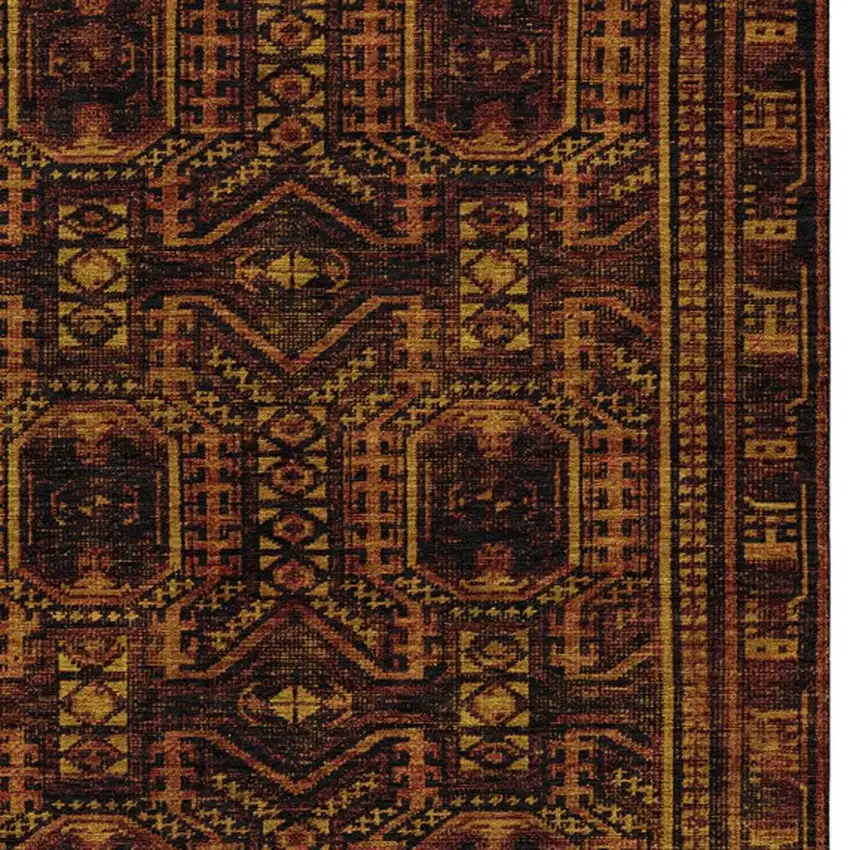 Rust And Gold Geometric Washable Indoor Outdoor Area Rug Photo 3