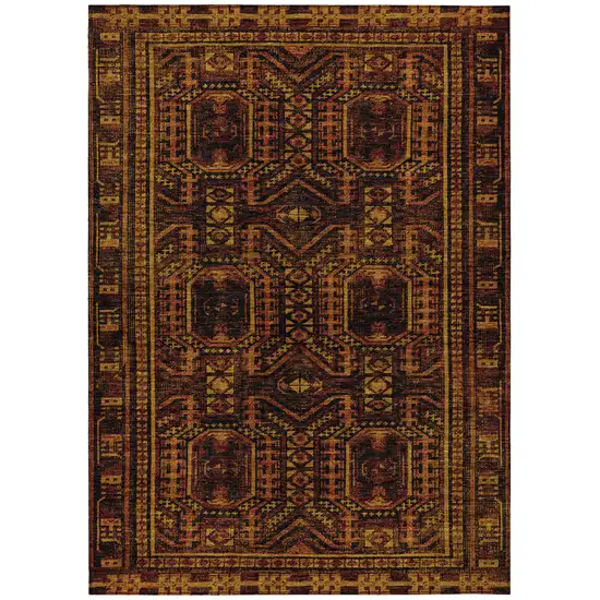 Rust And Gold Geometric Washable Indoor Outdoor Area Rug Photo 1