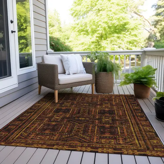 Rust And Gold Geometric Washable Indoor Outdoor Area Rug Photo 8