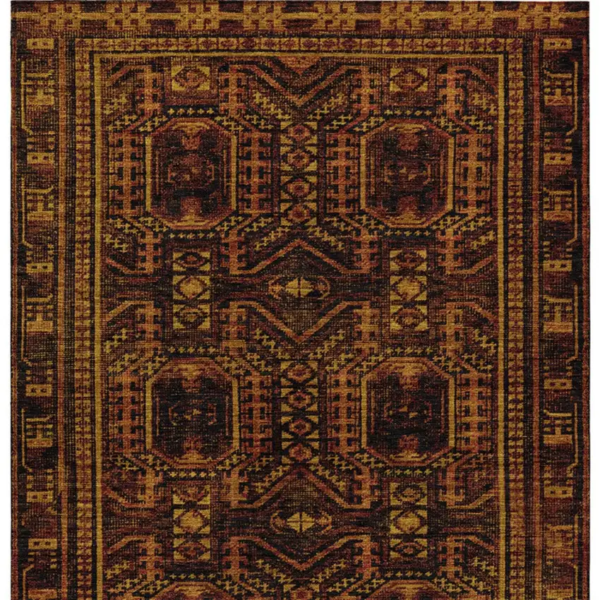 Rust And Gold Geometric Washable Indoor Outdoor Area Rug Photo 7