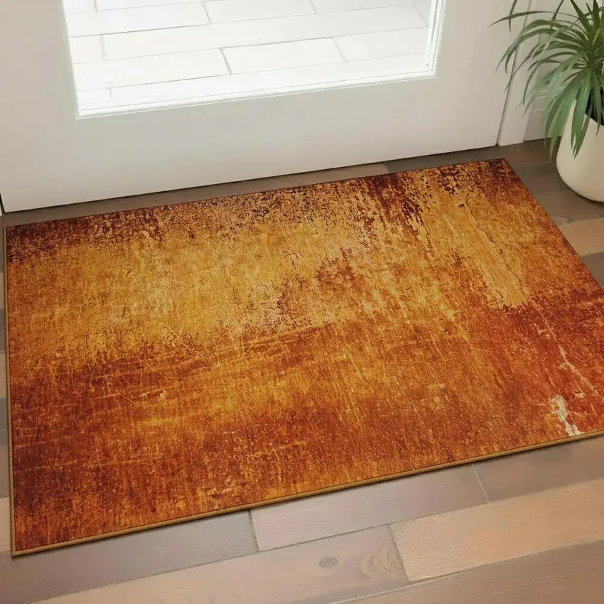 Rust And Gray Abstract Washable Area Rug With UV Protection Photo 1