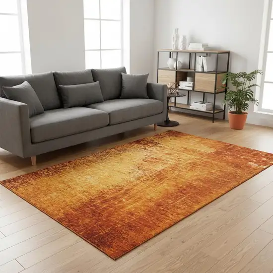 Rust And Gray Abstract Washable Area Rug With UV Protection Photo 2