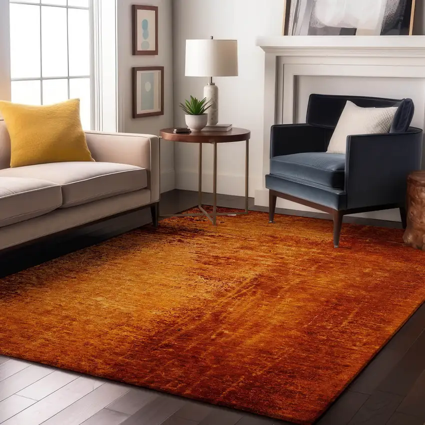 Rust And Gray Abstract Washable Area Rug With UV Protection Photo 3