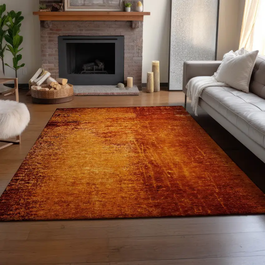 Rust And Gray Abstract Washable Area Rug With UV Protection Photo 4