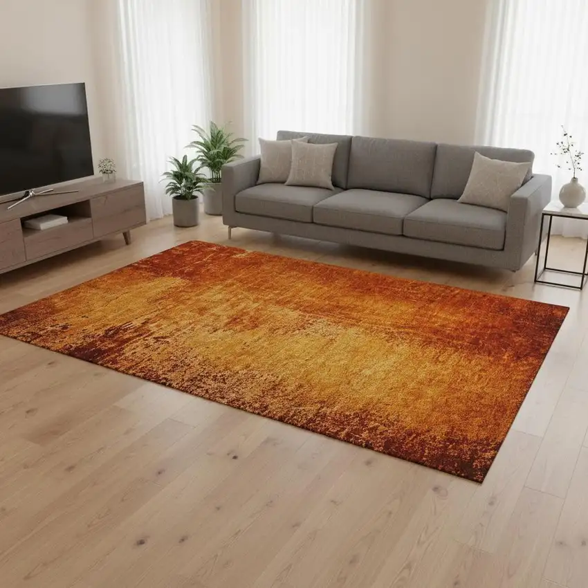 Rust And Gray Abstract Washable Area Rug With UV Protection Photo 2