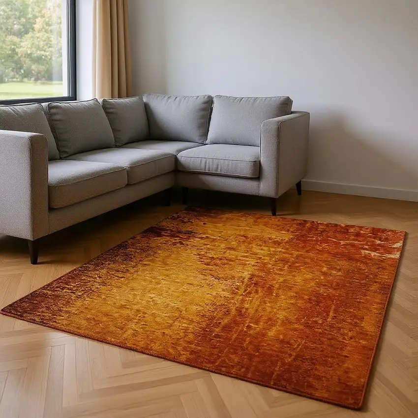 Rust And Gray Abstract Washable Area Rug With UV Protection Photo 2