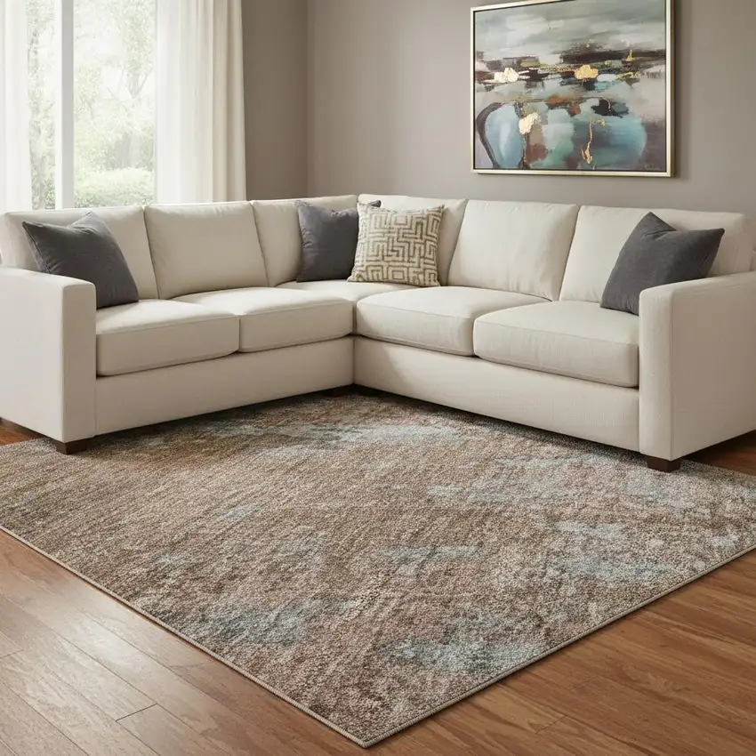 Rust And Gray Abstract Washable Area Rug With UV Protection Photo 2