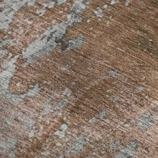 Rust And Gray Abstract Washable Area Rug With UV Protection Photo 3