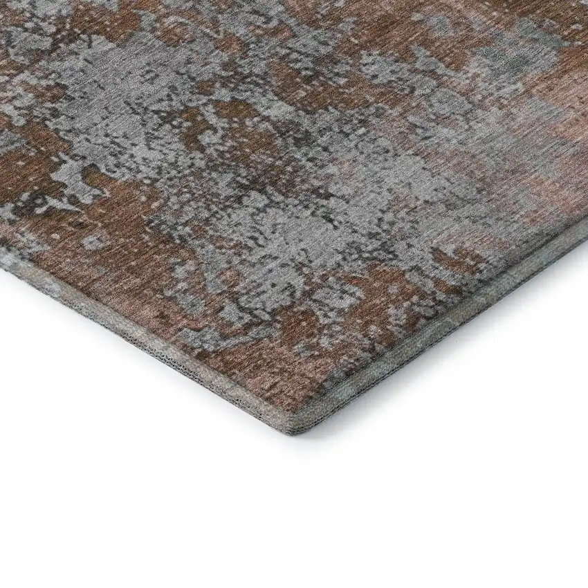 Rust And Gray Abstract Washable Area Rug With UV Protection Photo 9
