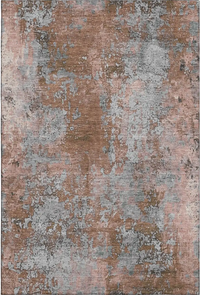 Rust And Gray Abstract Washable Area Rug With UV Protection Photo 7