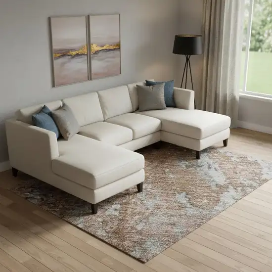 Rust And Gray Abstract Washable Area Rug With UV Protection Photo 2