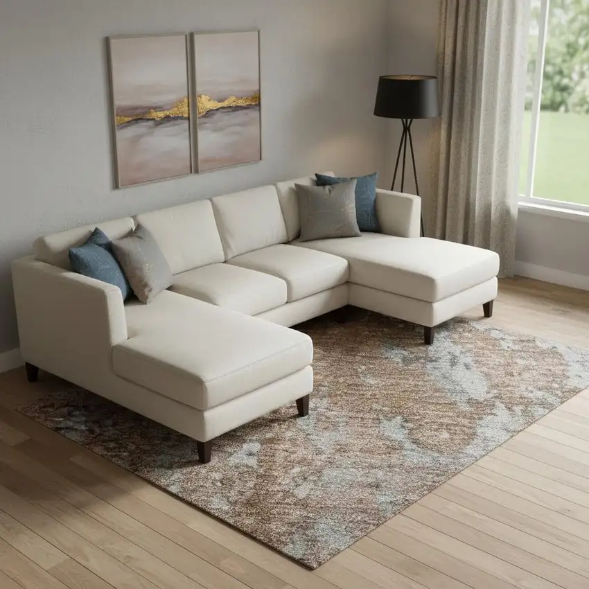 Rust And Gray Abstract Washable Area Rug With UV Protection Photo 2