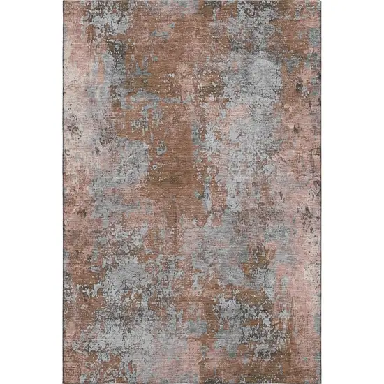 Rust And Gray Abstract Washable Area Rug With UV Protection Photo 7