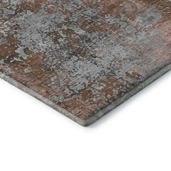 Rust And Gray Abstract Washable Area Rug With UV Protection Photo 9