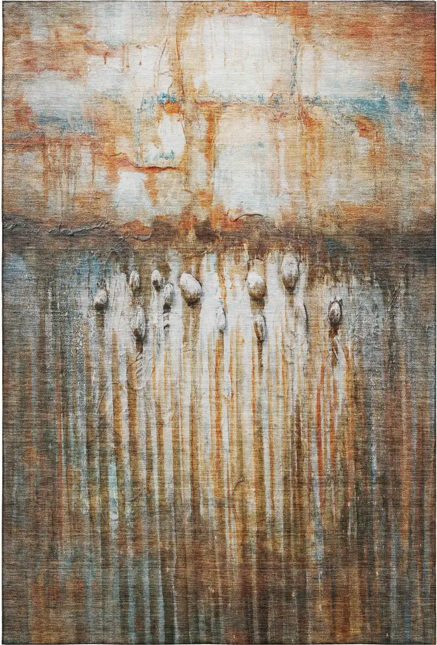 Rust And Gray Abstract Washable Area Rug With UV Protection Photo 6