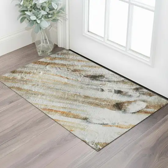 Rust And Gray Abstract Washable Area Rug With UV Protection Photo 2