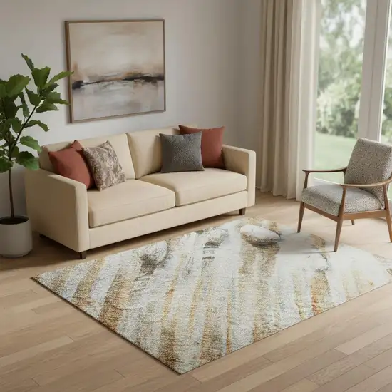 Rust And Gray Abstract Washable Area Rug With UV Protection Photo 2