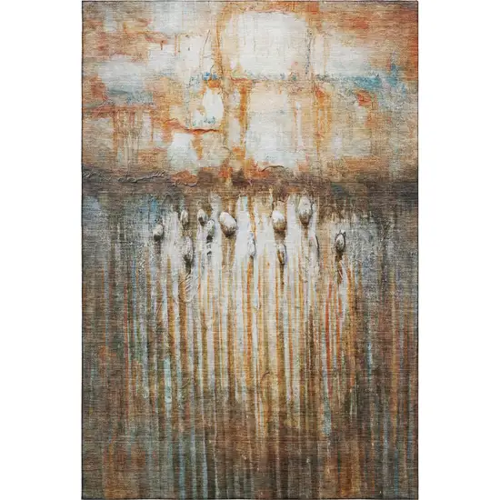 Rust And Gray Abstract Washable Area Rug With UV Protection Photo 5