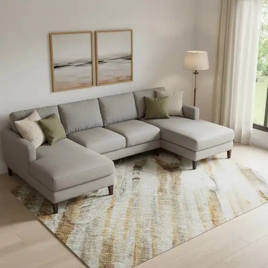 Rust And Gray Abstract Washable Area Rug With UV Protection Photo 2