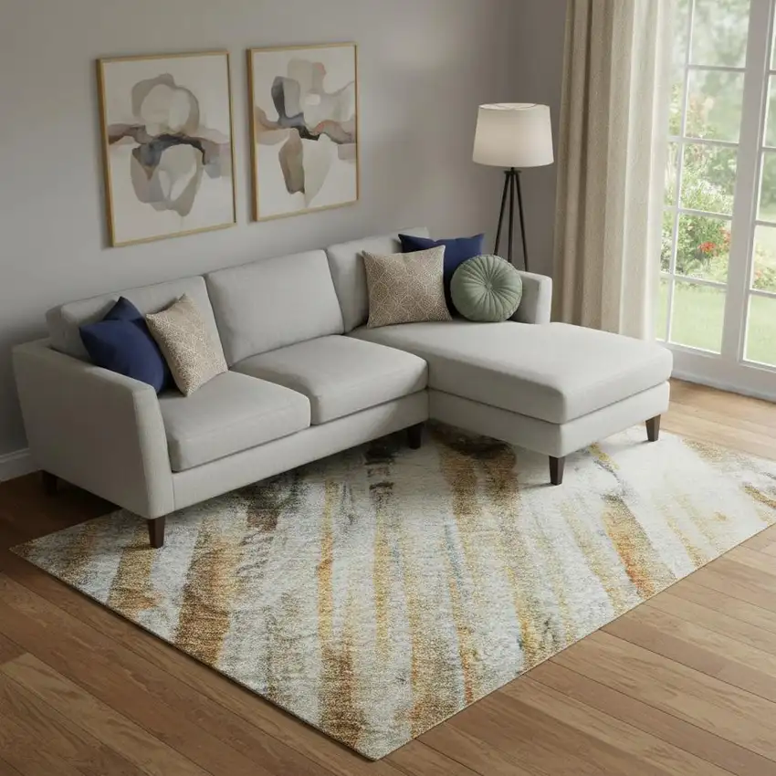 Rust And Gray Abstract Washable Area Rug With UV Protection Photo 2