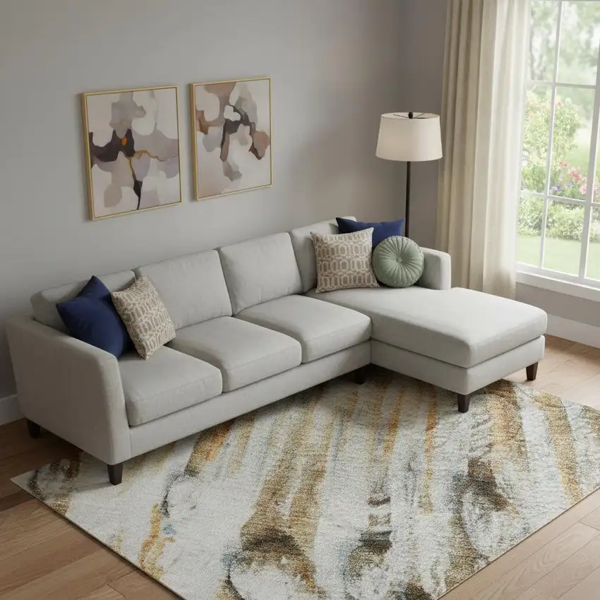 Rust And Gray Abstract Washable Area Rug With UV Protection Photo 2