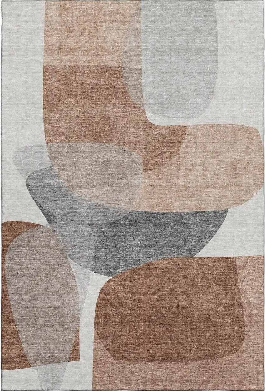 Rust And Gray Abstract Washable Area Rug With UV Protection Photo 5