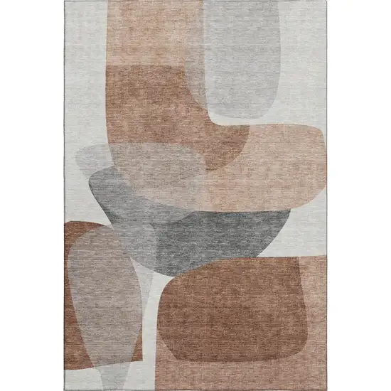 Rust And Gray Abstract Washable Area Rug With UV Protection Photo 5