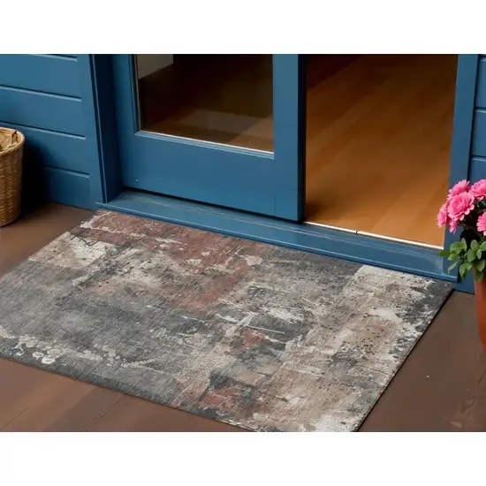 Rust And Gray Abstract Washable Indoor Outdoor Area Rug Photo 2
