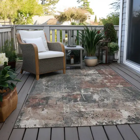 Rust And Gray Abstract Washable Indoor Outdoor Area Rug Photo 7
