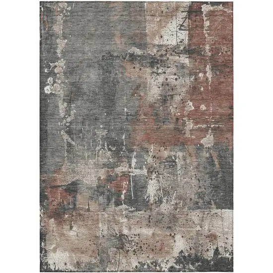 Rust And Gray Abstract Washable Indoor Outdoor Area Rug Photo 7