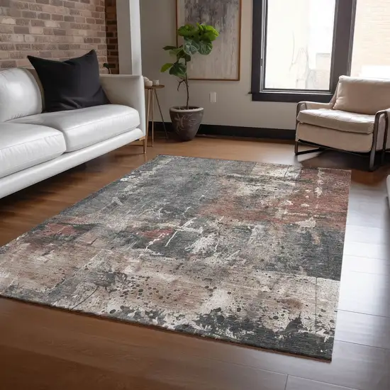 Rust And Gray Abstract Washable Indoor Outdoor Area Rug Photo 4
