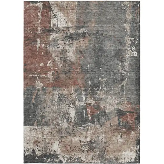 Rust And Gray Abstract Washable Indoor Outdoor Area Rug Photo 8