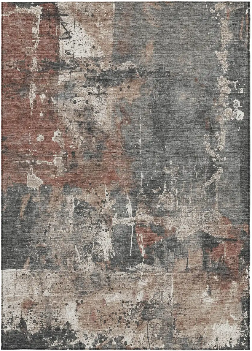 Rust And Gray Abstract Washable Indoor Outdoor Area Rug Photo 8