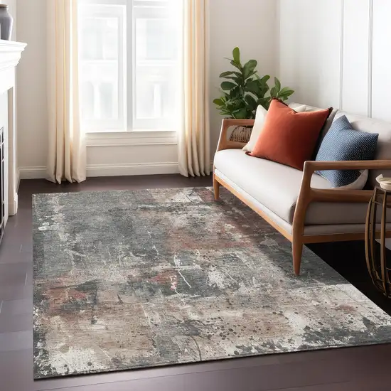 Rust And Gray Abstract Washable Indoor Outdoor Area Rug Photo 5