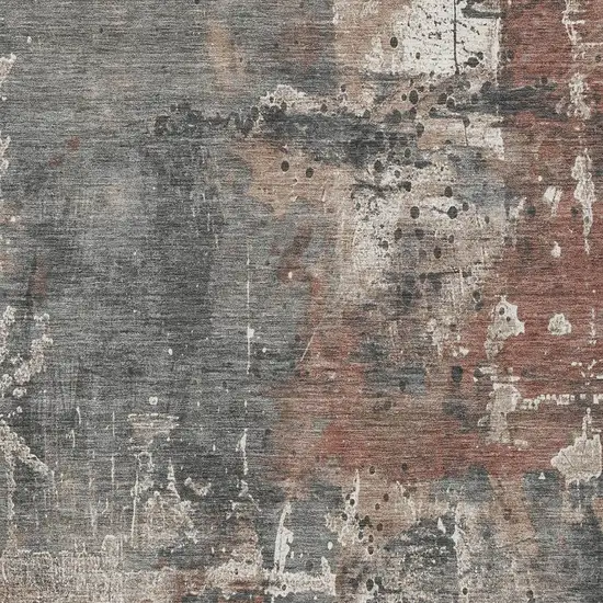 Rust And Gray Abstract Washable Indoor Outdoor Area Rug Photo 9