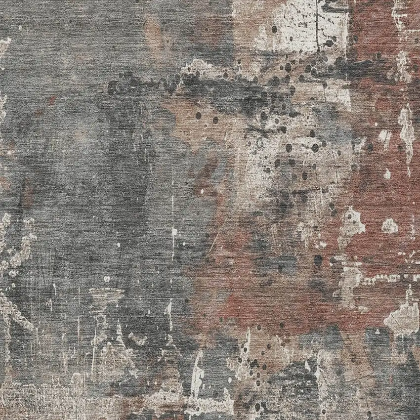 Rust And Gray Abstract Washable Indoor Outdoor Area Rug Photo 9